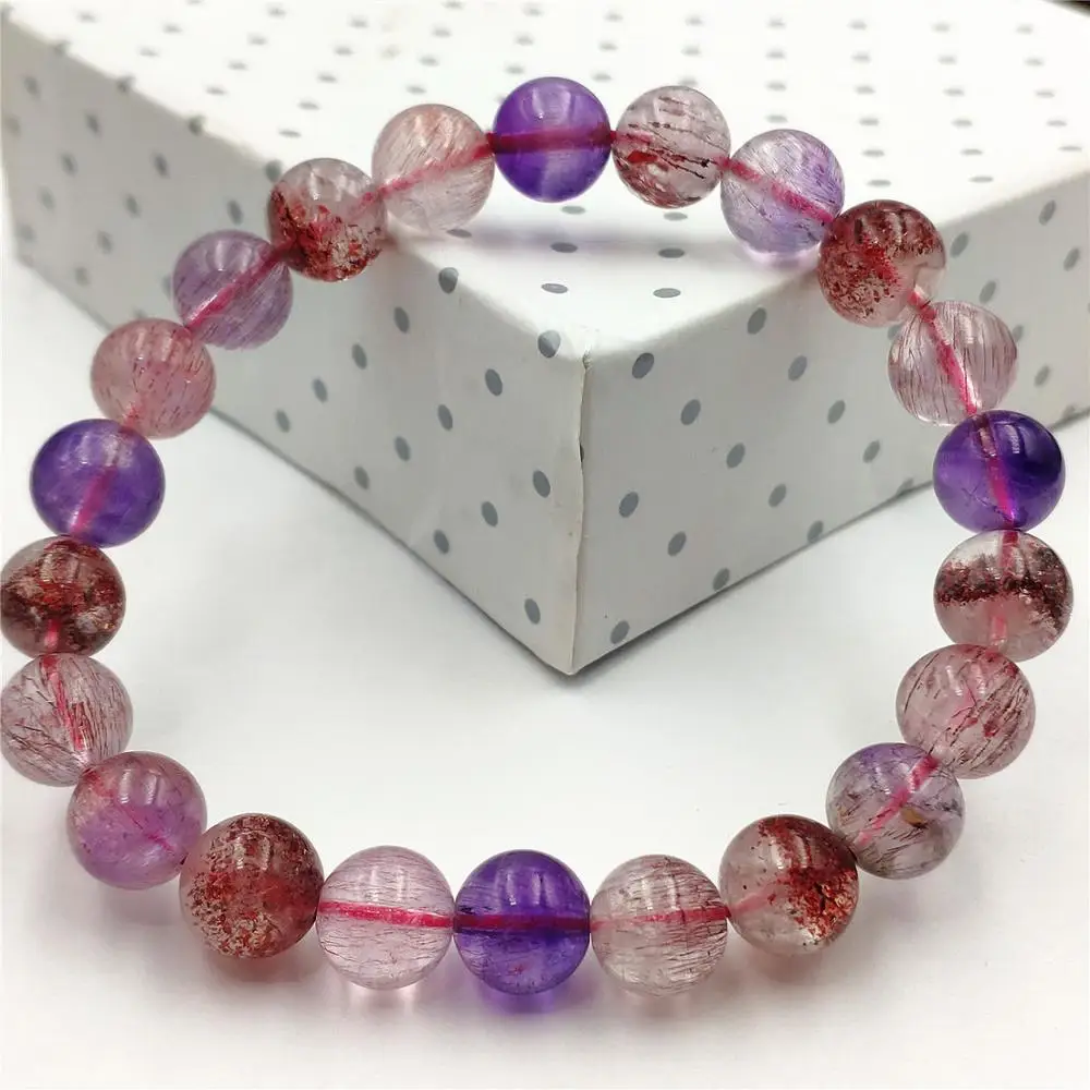 

100% Natural Lepidocrocite Quartz Super Seven Colorful Rutilated Crystal Bracelet 9mm Melody Stone Round Beads Jewelry AAAAA