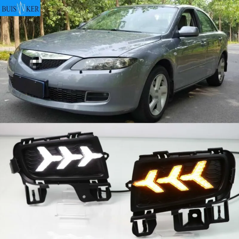 

1 пара для Mazda 6 Mazda6 2006 2007 2008 2009 светодиодный DRL Дневной светильник Водонепроницаемый с желтым сигналом