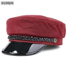SILOQIN, женская кепка на плоской подошве, военные шапки, Кепка из овечьей кожи, элегантная женская шапка из натуральной кожи, модные брендовые женские шапки