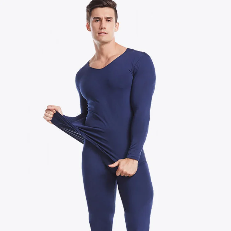 Male Spring Autumn Pajamas Adult Men High Quality Cotton Winter Thermal Underwear 2-piece Suit V-neck Non-trace Sleepwear Tights