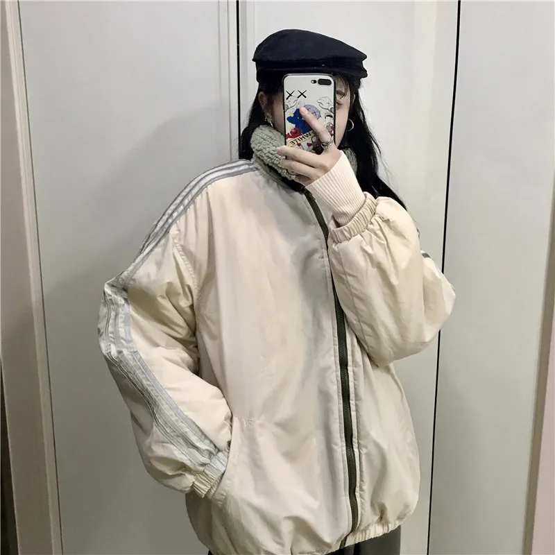 

Autumn And Winter Solid Color 3M Reflective Jacket High-Neck Warm Harajuku Cotton Woolen Jacket 2020