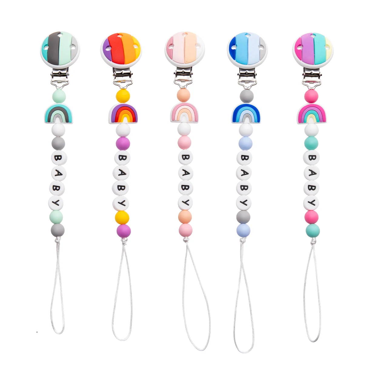 Baby Pacifier Chain Personalized Name Handmade Rainbow Silicone