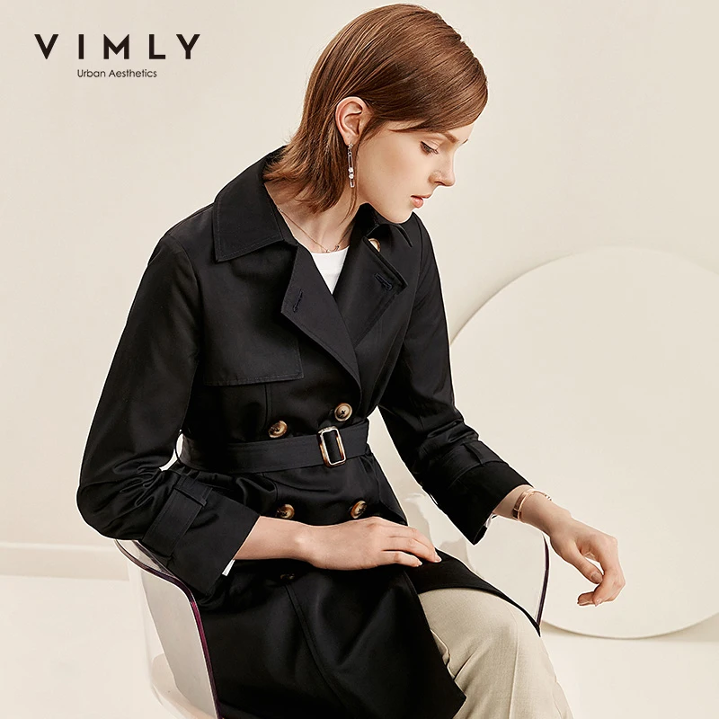 Vimly Autumn Trench Coat For Women Elegant Double