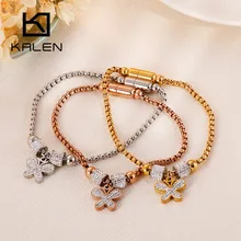 KALEN Bohemia, все циркониевые браслеты с бабочками для женщин, магнитная застежка, трехцветный браслет с подвеской из нержавеющей стали, ювелирное изделие