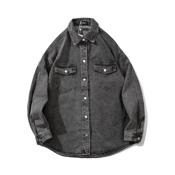 

Harajuku Japanese Retro Washed Retro Denim Jacket Men and Women lapel Hip Hop Solid Jeans Jacket Oversize Loose Casual Coat