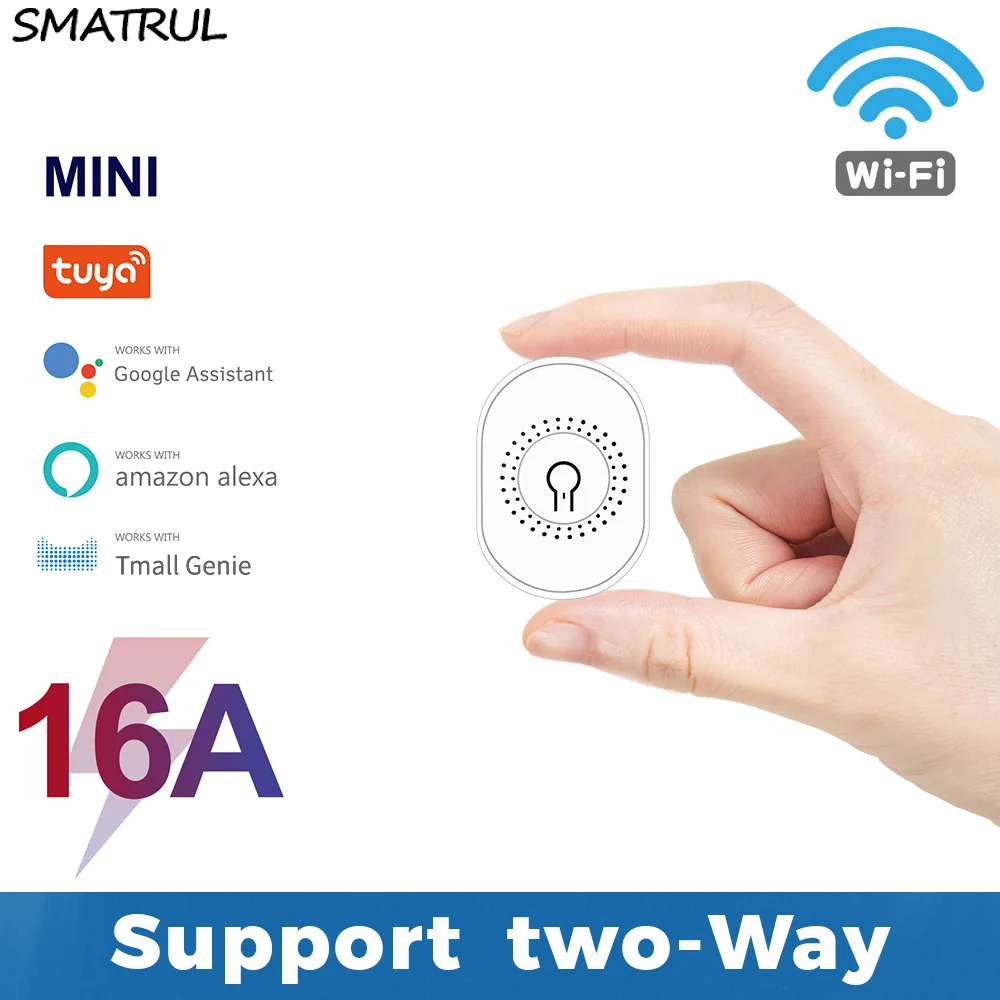 Mejores Ofertas SMATRUL-interruptor de luz inteligente Tuya con WiFi, minimódulo de 2 vías, 16A, bricolaje, encendido y apagado, Control de sincronización, inalámbrico, para Google Home y Alexa lbQKMldRWVo