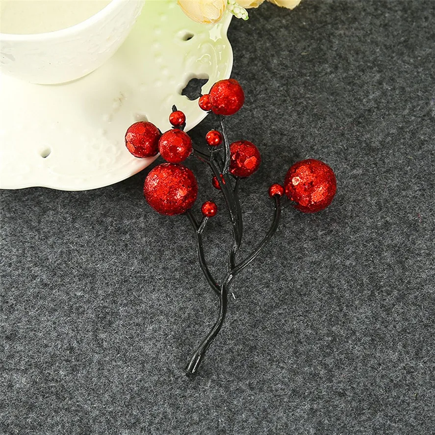 New Gold/Red Christmas Tree Cherry Decoration 5Pcs Artificial Flowers Auspicious Christmas Home Decor Plant Berries 1018#30