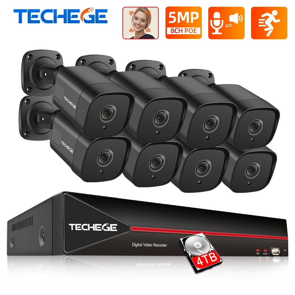 Techege H265 8CH HD 5MP POE NVR Kit камера видеонаблюдения системы безопасности комплект
