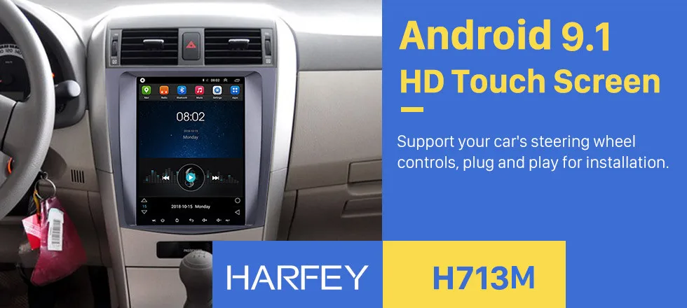 Harfey gps автомобильный Navi 4G HD LTE 9," мультимедийный плеер Android 9,1 для Toyota Corolla Авторадио 2006-2012 с Bluetooth wifi OBD2