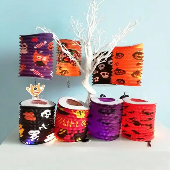 

Folding paper lanterns for Halloween decorations pumpkin spider props Halloween telescopic hand organ lanterns