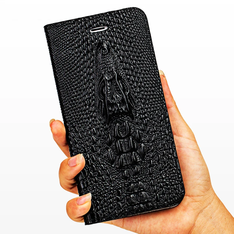 

Flip cover Crocodile skull Genuine Leather phone case for iphone X XS max XR 6 7 8 8plus 11 Card protect Magnetic case
