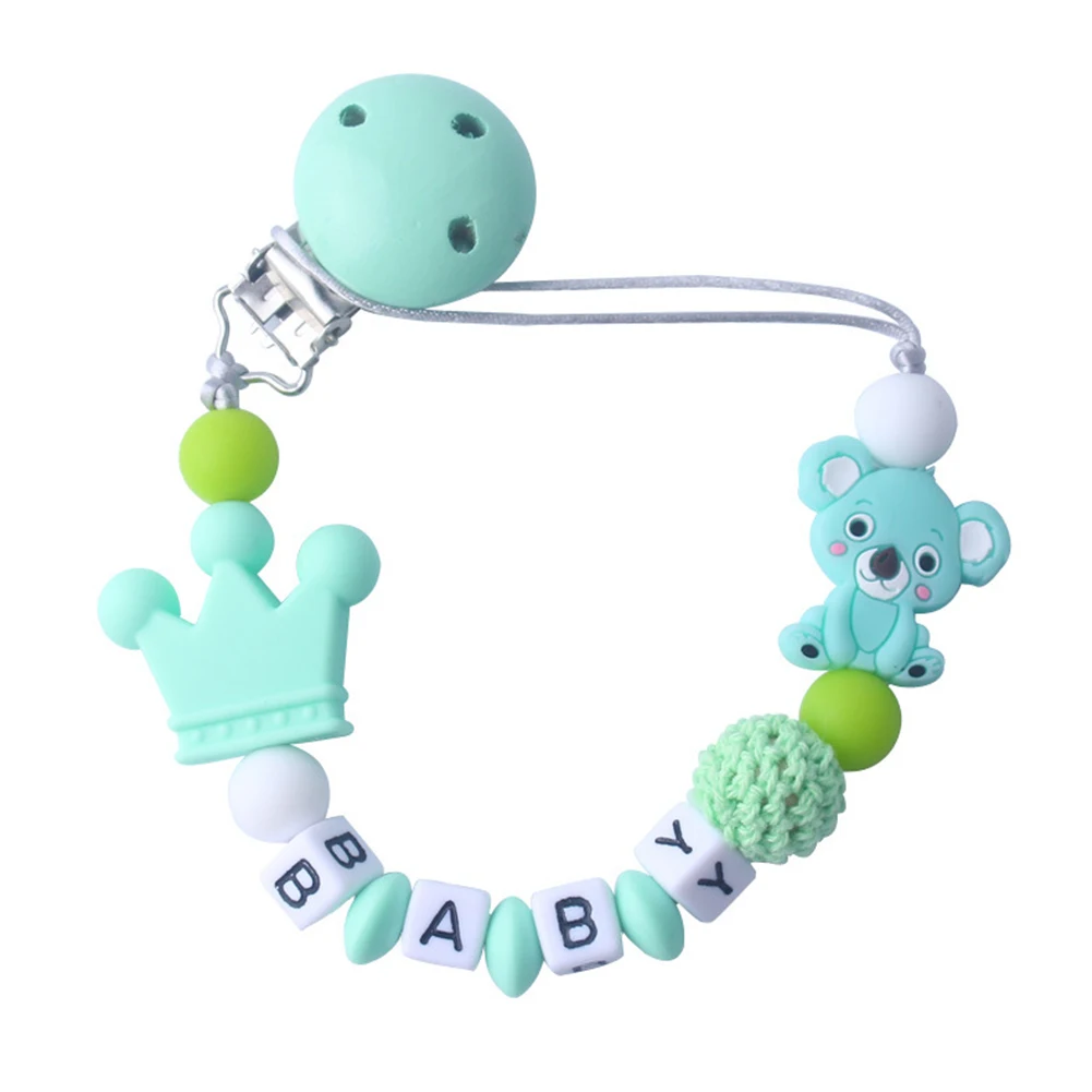 3M PCS Cute Koala Letter Beads Silicone Teether Bracelet Teething Soother Pacifier Clip New - Цвет: Зеленый