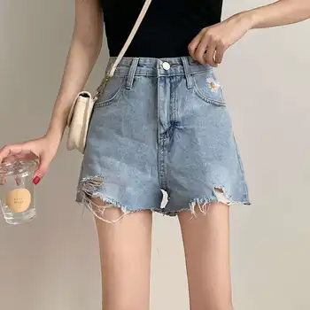

High Waist Jeans Shorts Women Small Daisy Denim Shorts Feminino Korean Style Summer 2020 Loose Hole Short Jeans