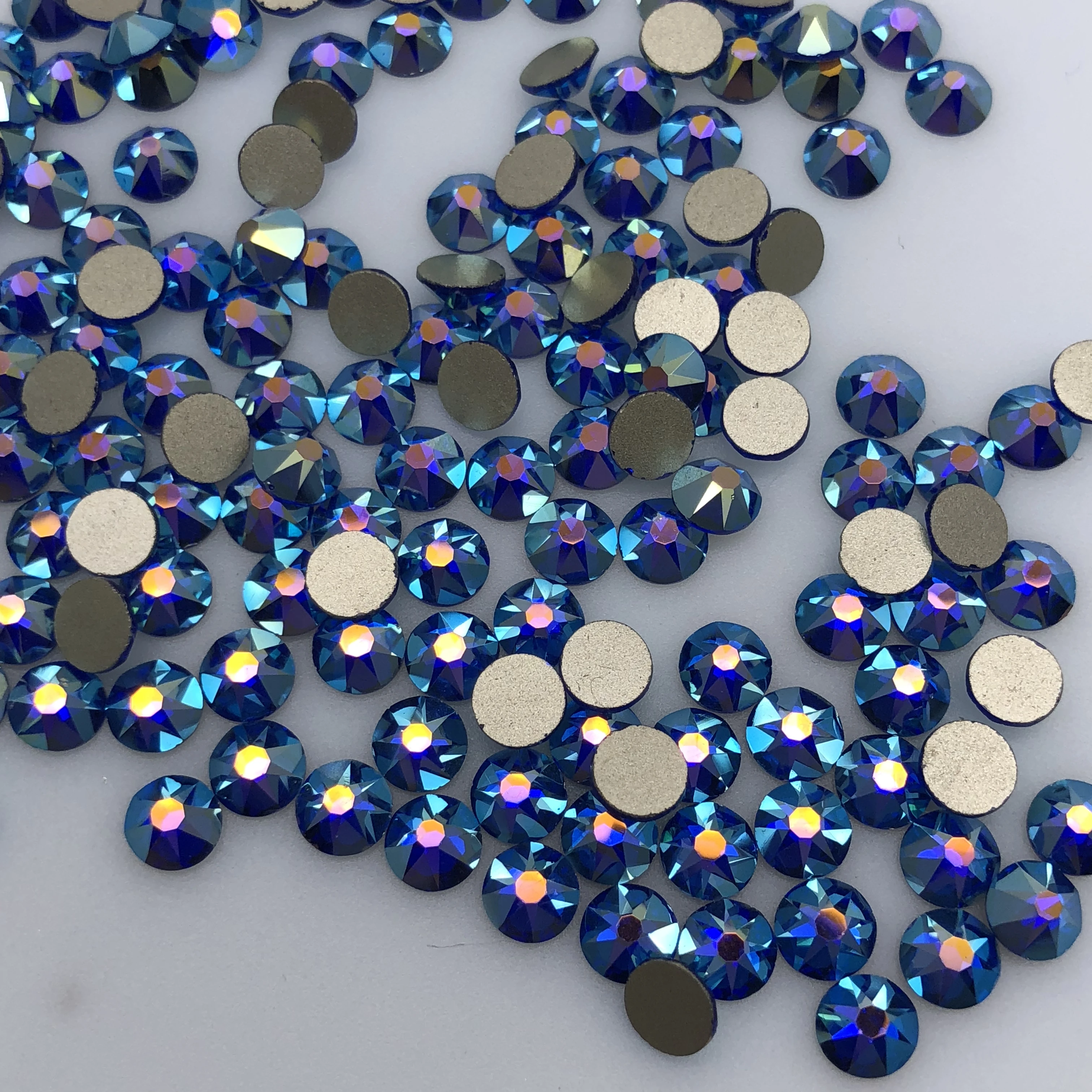 

1440pcs/720pcs Packing New Faced (8 big + 8 small) ss20 (4.8-5.0mm) Capri Blue AB color Nail Art Glue On No hotfix Rhinestone