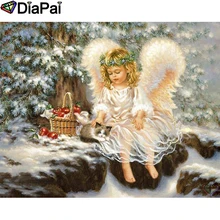 DIAPAI Алмазная картина "Ангел малыш кошка дерево" вышивка крестиком на заказ фото Алмазная вышивка квадратная круглая дрель домашний декор A27788