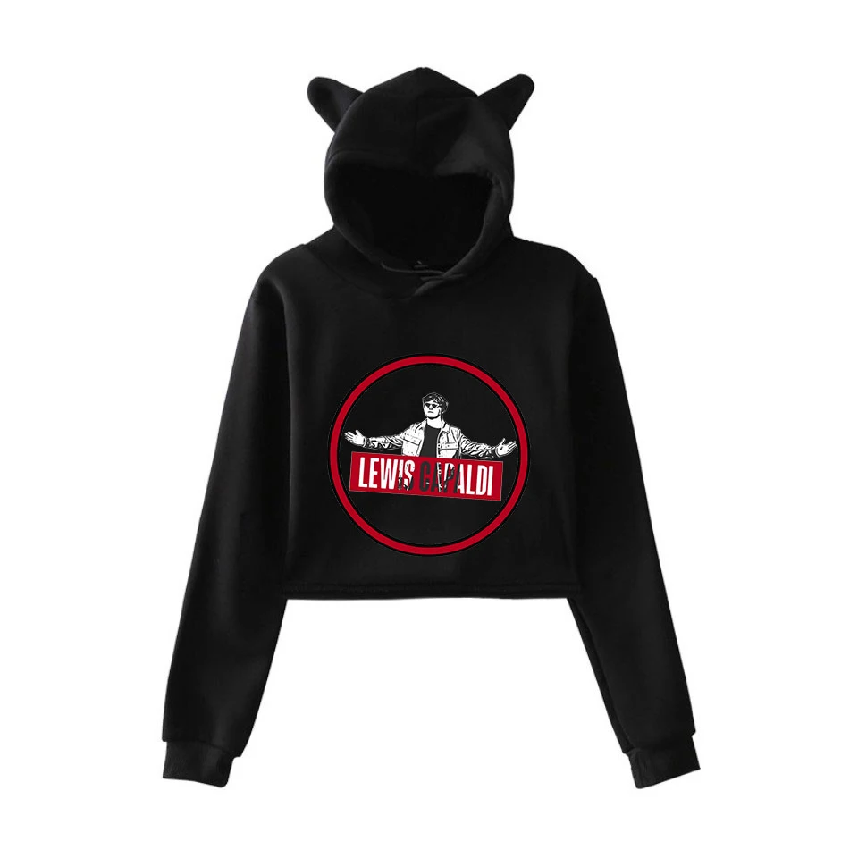 

2019 New Arrival Lewis Capaldi POP Fashion printed Cat Ear Hoodies Sweatshirt Sexy Women summer clothes Fashion Navel Hoodies