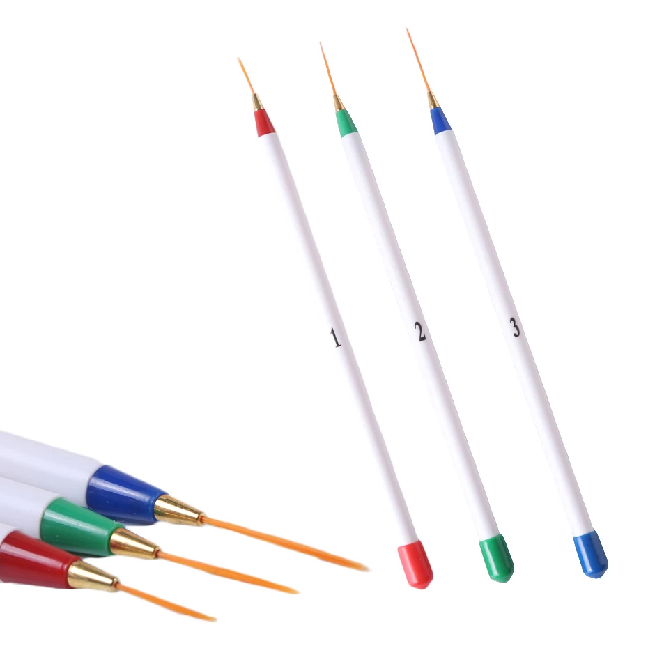 3 шт., кисти для нейл-арта, ручка, нейлон, волосы, пластиковая ручка, рисунок линии, сетка, рисунок в полоску, цветы, точечный инструмент JITR29