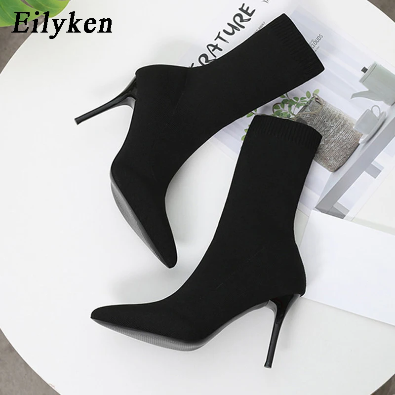 Eilyken/женские Стрейчевые ботинки; Женские ботильоны на высоком каблуке 7 см 9 см; Белые теплые женские зимние ботинки на низком каблуке для стриптиза; 2020|Полусапожки| | АлиЭкспресс