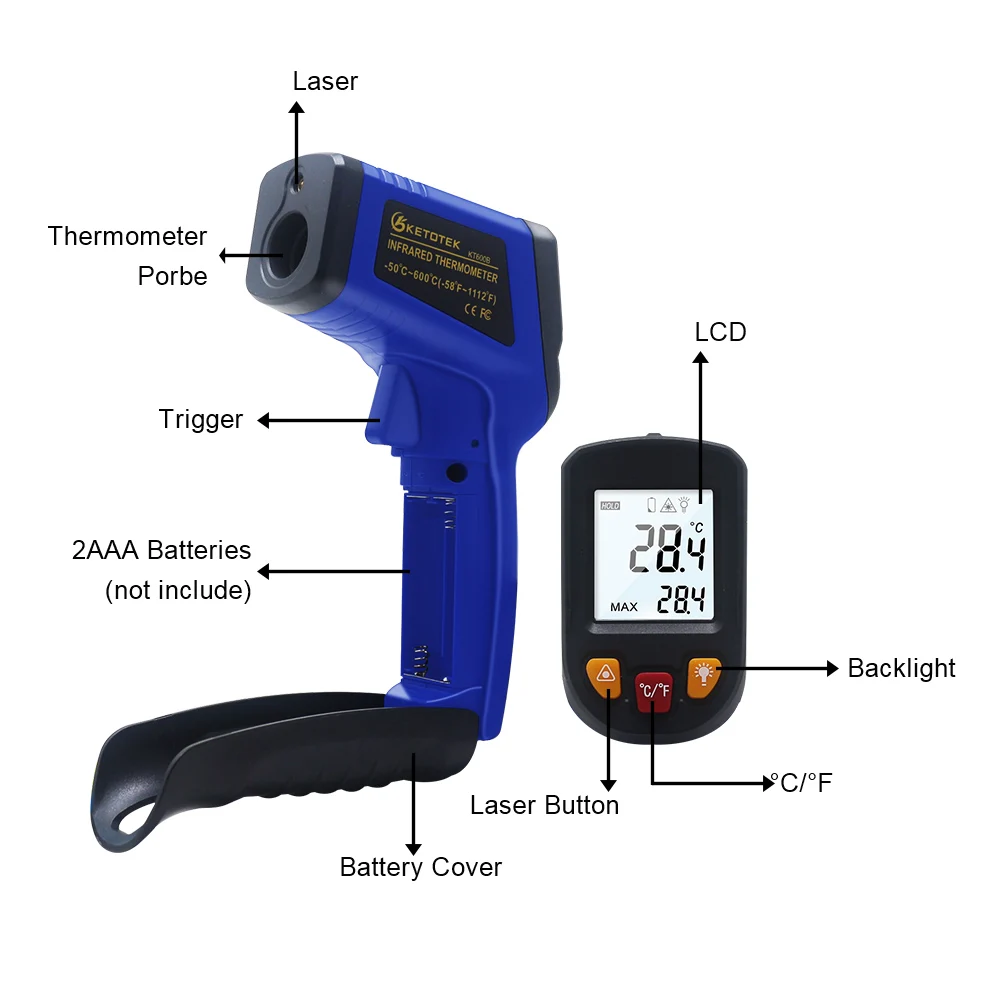 laser pirometer medidor de temperatura de superfície arma imager c f luz de fundo