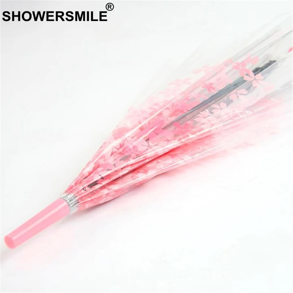 SHOWERSMILE прозрачный зонтик для женщин розовый с длинной ручкой Романтический Сакура клетка зонт от солнца и дождя клетка для птиц Свадебный Parapluie