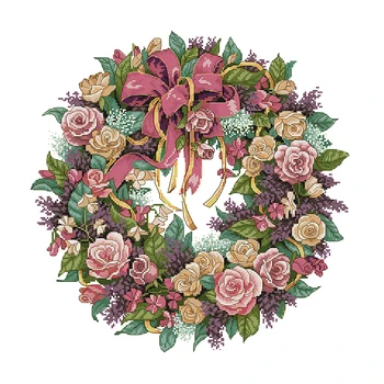 

DIY Stamped Cross Stitch Kit Embroidery Package 14 Count - Beauful Rose Garland