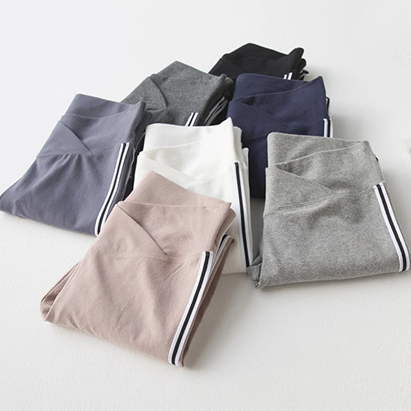 Ankle-length Women's Lifting Pants Large Size Spring and Autumn Cotton Cross Low Waist Side Stripe Maternity Pants Wear Leggings