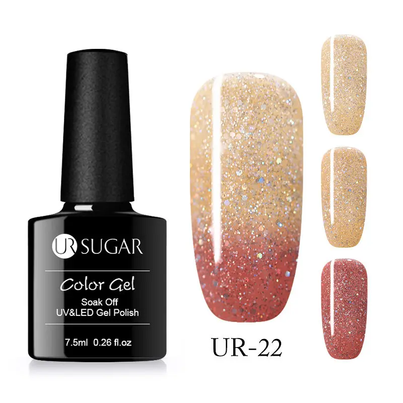 Ur Sugar 7,5 мл термальный лак для ногтей меняющий цвет голографический блеск лак для Ногтей Стойкий лак - Цвет: Светло-розовый