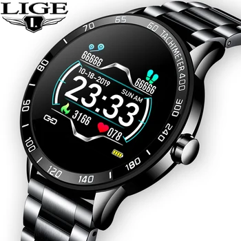 

LIGE New Smart Watch Men Pedometer Heart Rate Blood Pressure Monitor Waterproof Steel Belt Smartwatch Sport Multifunction Mode