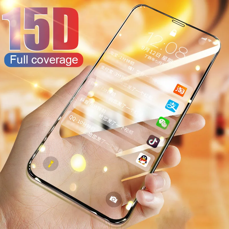 

15D Tempered Glass on the For iPhone X 7 8 6 Plus Screen Protector Full Cover Protective Glass For iPhone XR XS 11 Max 6 7 film