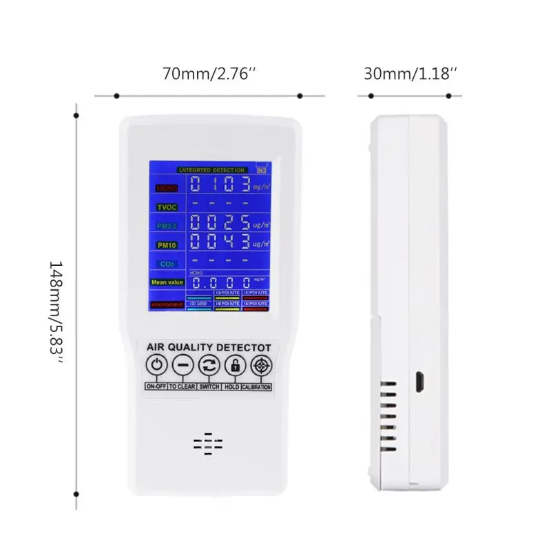 Цифровой ЖК-детектор формальдегида HCHO/TVOC/CO2/PM2.5/PM10 тестер AQI монитор качества воздуха анализатор газа
