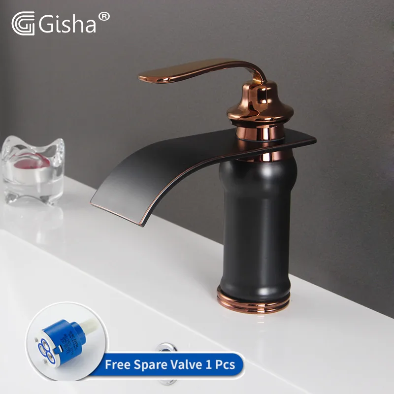 

Black Basin Faucets Modern Style Bathroom Faucet Deck Mounted Waterfall Single Hole Mixer Taps Both Cold&Hot Water Crane G1028