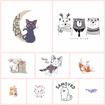 

Diy Animals patch Heat Transfer cute cat Patches Iron On Transfer For Clothing patches Stripes Thermal Stickers patch On Clothes
