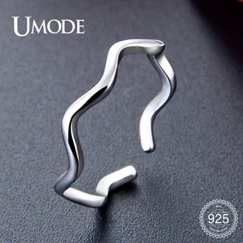 

UMODE New Simple 925 Sterling Silver Twisted Wave Open Rings for Women Silver Polished Fine Jewelry Adjustable Ring Gift ULR0820