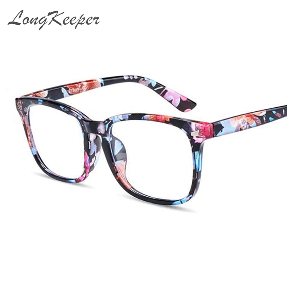 

LongKeeper Blue Light Blocking Glasses For Women Men Fashion Square Floral Black Nerd Eyeglasses Frame Computer Game UV400