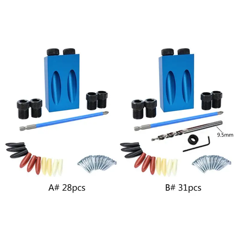 

Woodworking Pocket Hole Jig Kit Angle Drill Guide Set Hole Puncher Locator Tools