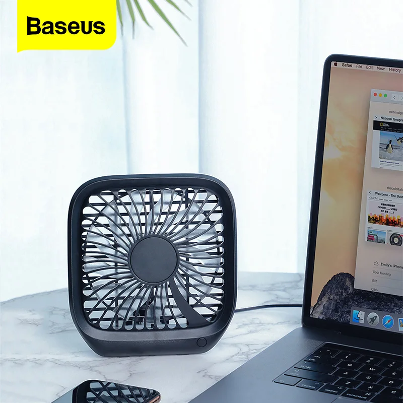 USB вентилятор Baseus 3 скорости тихий маленький для автомобильных сидений