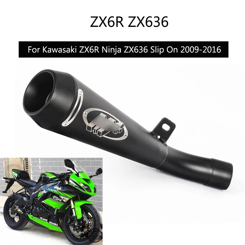 

Slip On For 2009-2016 Kawasaki ZX6R Ninja ZX636 Exhaust Pipe Black Aluminum Tail Escape No DB Killer Modified for Mid Link Pipe