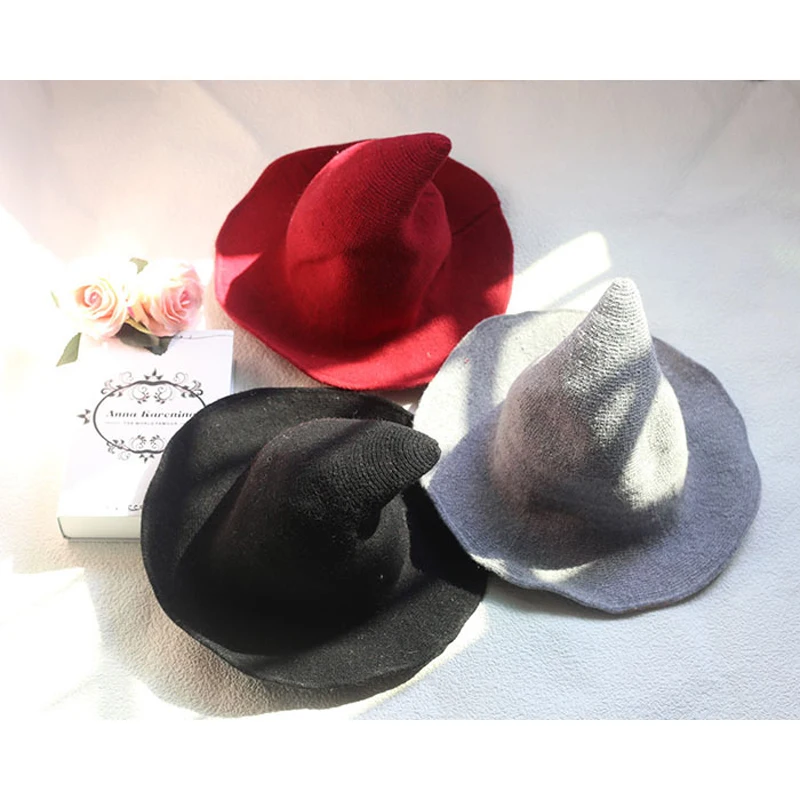 

Fashion Hat Winter Cap Autumn Wool Hat Women Cap Casual Party Wear Halloween Witch Cap Elegant Solid Color Black Gray Hat Female