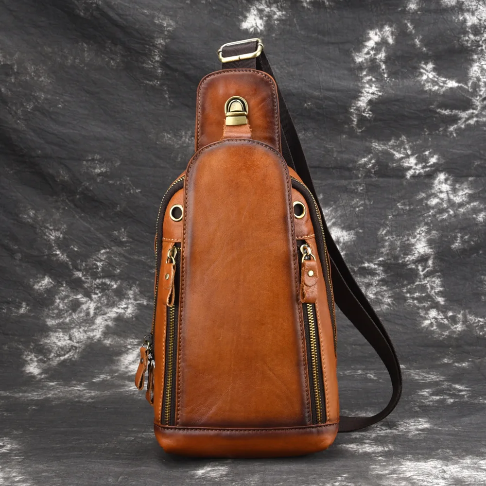 Натуральная кожа, мужские сумки-мессенджеры, нагрудные сумки на плечо, сумка через плечо, высокое качество, Ретро стиль, натуральная кожа, слинг-рюкзак, Back Pack - Цвет: Brown