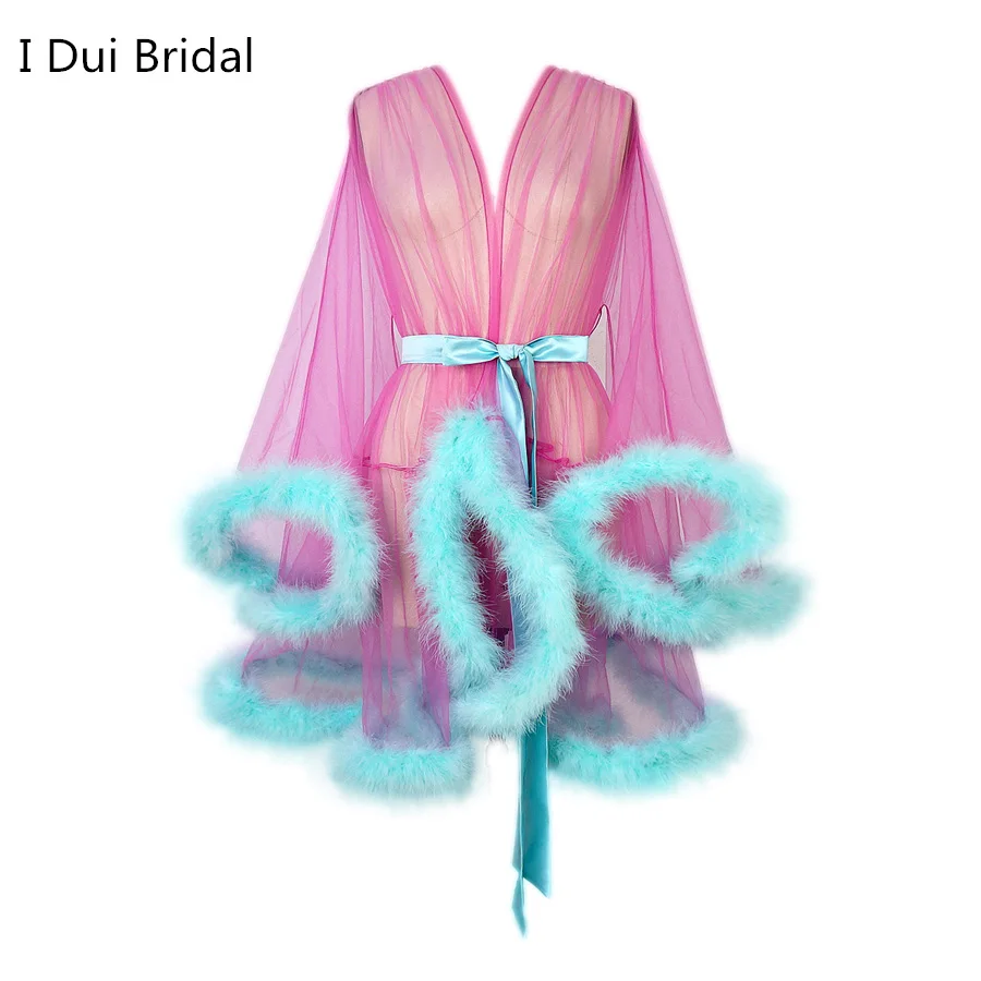 Short Marabou Women Feather Robe Boudoir Sheer Tulle Illusion Birthday ...