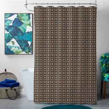 

Shower Curtains Nerdy Abstract,Pattern of Retro Style Squares Checkered Design Geometrical Elements,Black Vermilion Beige,W65 x