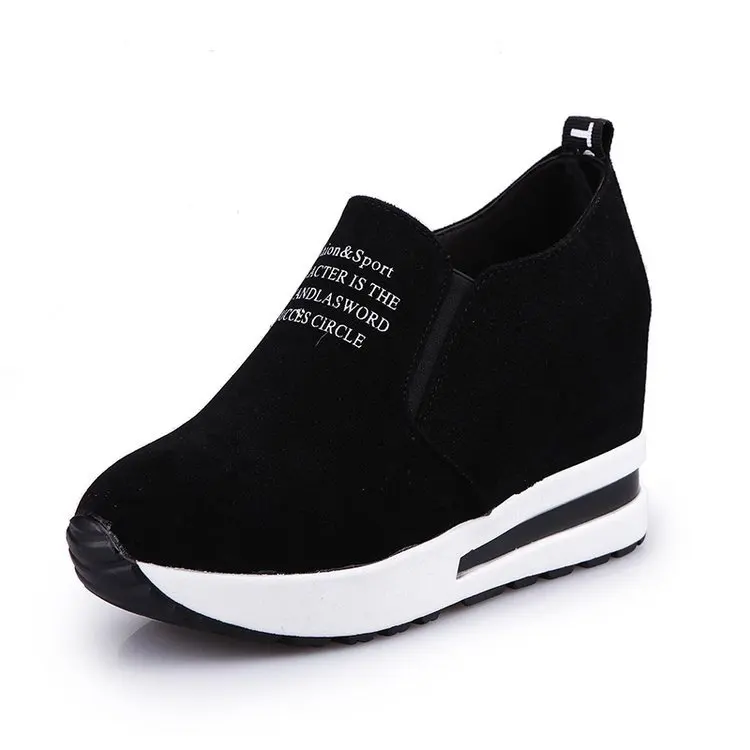 

2019 New Autumn Letter Wedges Flock Shoes Thick Bottoms Increased Women Flat Platform Shoes Air Cushion Female Casual Sneakers