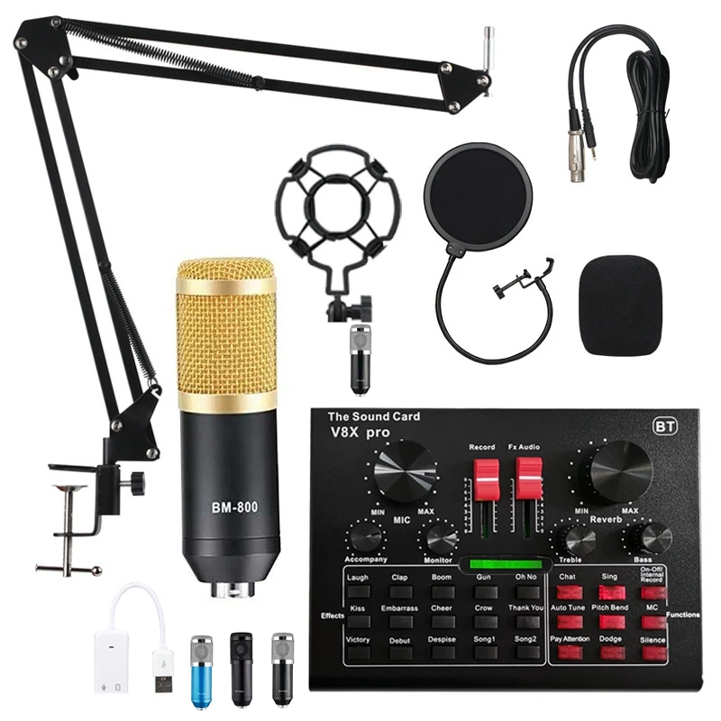 V8X PRO Audio Mixer BM800 Condenser Microphone Live Sound Card Bluetooth USB Game DSP Recording Professional Streaming V9X Phone
