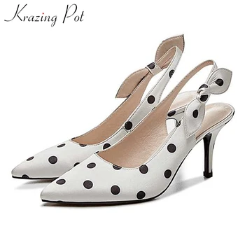 

Krazing pot new mixed colors snake genuine leather sweet bowtie pointed toe stiletto high heels slip on women fashion pumps L35