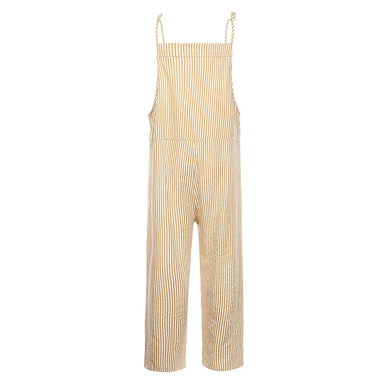 Summer Jumpsuit Womens Casual Baggy Striped Wide Leg Overalls Dungarees Jumpsuit Women Street Daily Cotton Linen Jumpsuit S-XL