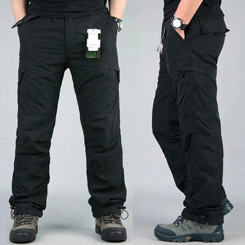 2023 Winter Thick Fleece Casual Pants Men Cotton Military Tactical Baggy  Cargo Pants Double Layer Velvet Warm Thermal Trousers
