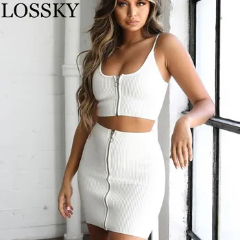 

Crop Cami Top & Mini Skirts Set Summer Striped Spaghetti Strap Zipper Crop Tops Two Piece Mini Slim Skirt Sets Sexy Outfits Suit