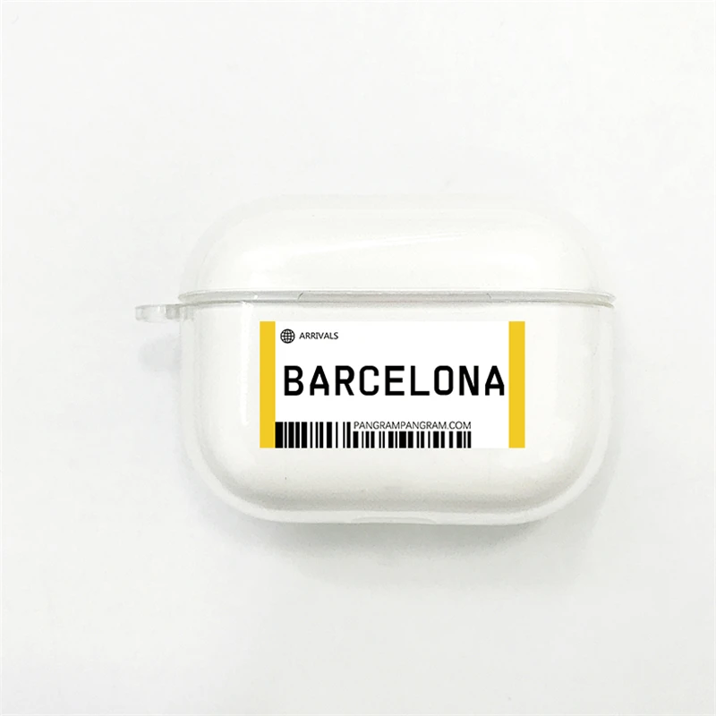 Чехол для наушников с Bluetooth для Apple Airpods Pro 3 INS Label Bar code City letter, прозрачный мягкий чехол из ТПУ - Цвет: Barcelona
