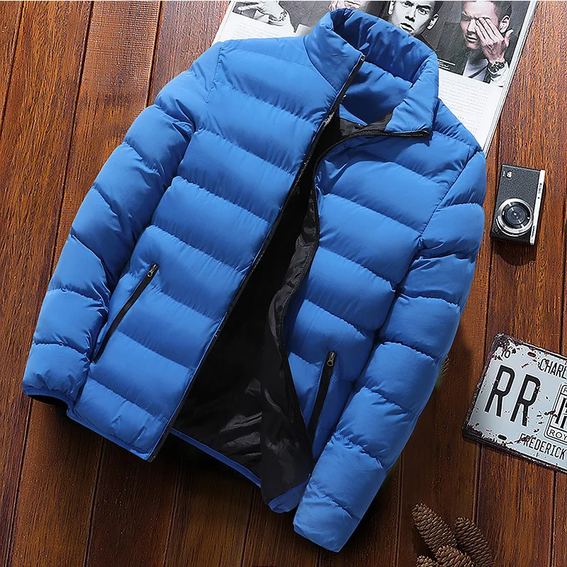 Брендовая мужская парка с хлопковой подкладкой, зимняя куртка, пальто, мужские теплые куртки, мужские одноцветные плотные пальто на молнии с воротником-стойкой, пуховики - Цвет: CC151 Light blue