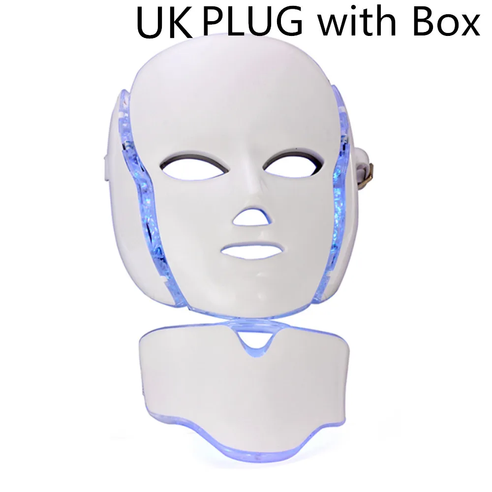UK Plug with Neck Косметическая светодиодная маска, фотонный светильник, терапия, омоложение кожи, лечение акне, удаление морщин, устройство для ухода за кожей Шеи - Цвет: UK Plug with Neck